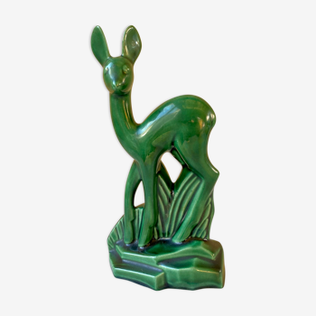 Figurine animalière biche faon bambi céramique faïence de St Clément Vintage années 60