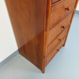 Vintage chest of drawers in rattan, wood and cane