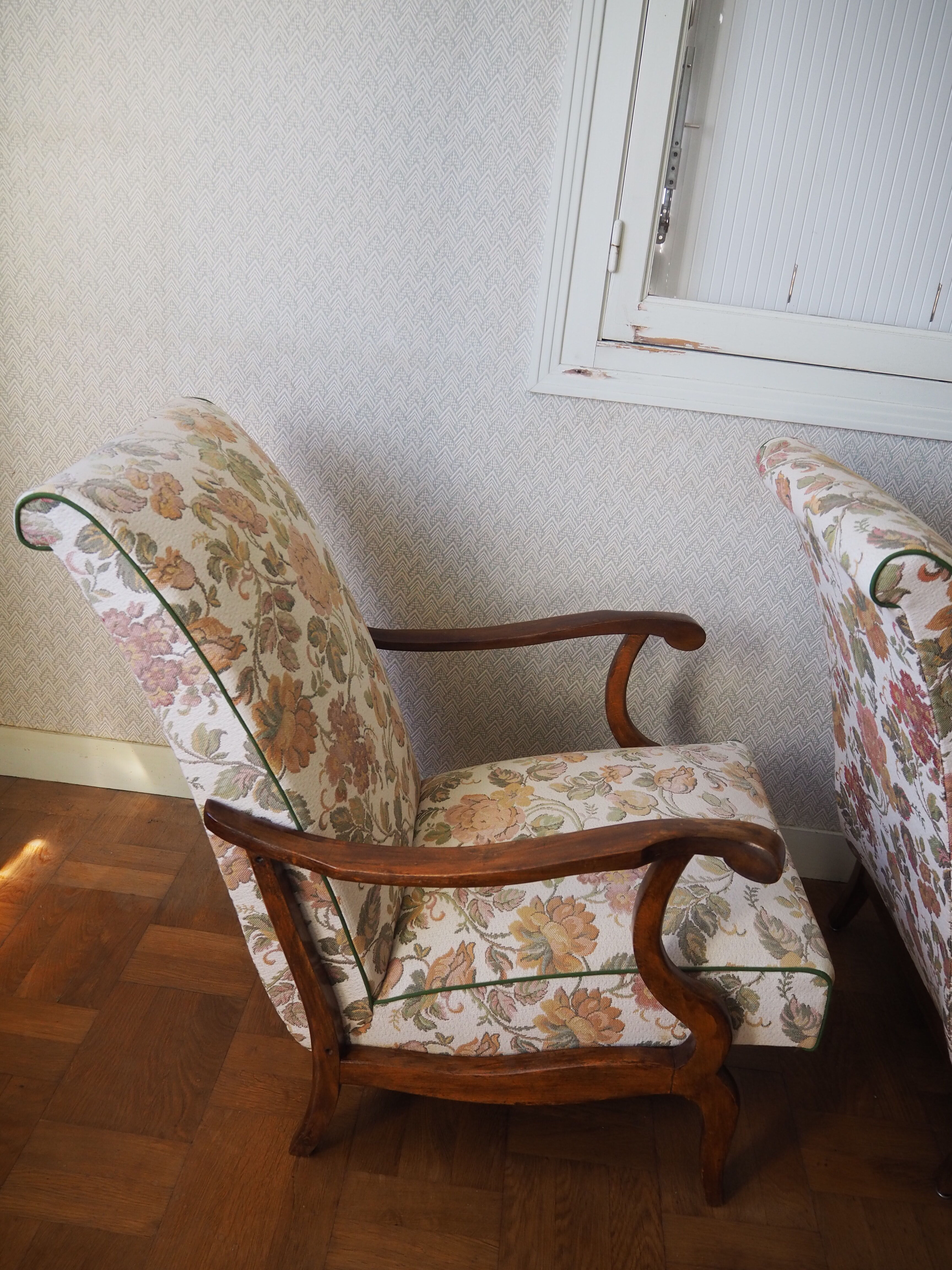 Four 1950s armchairs - wooden armrests