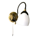 Black and gold wall light with white opaline flower, Italy 1990.