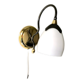 Black and gold wall light with white opaline flower, Italy 1990.