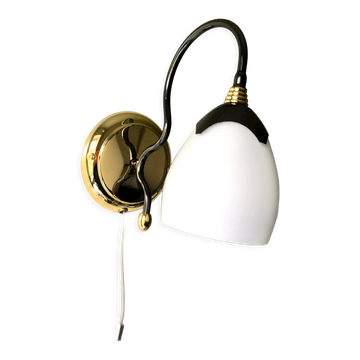Applique noir et or fleur opaline blanche Italie 1990