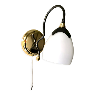 Wall lamp black and gold flower opaline white Italy 1990