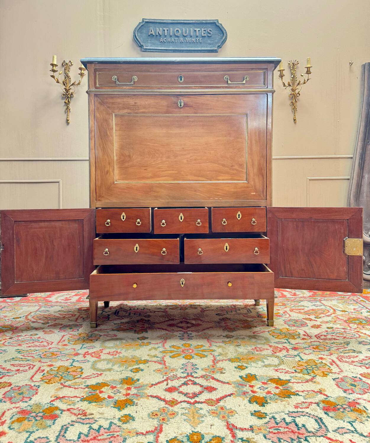 Lebrund Jean-Baptiste Louis XVI period mahogany secretary stamped