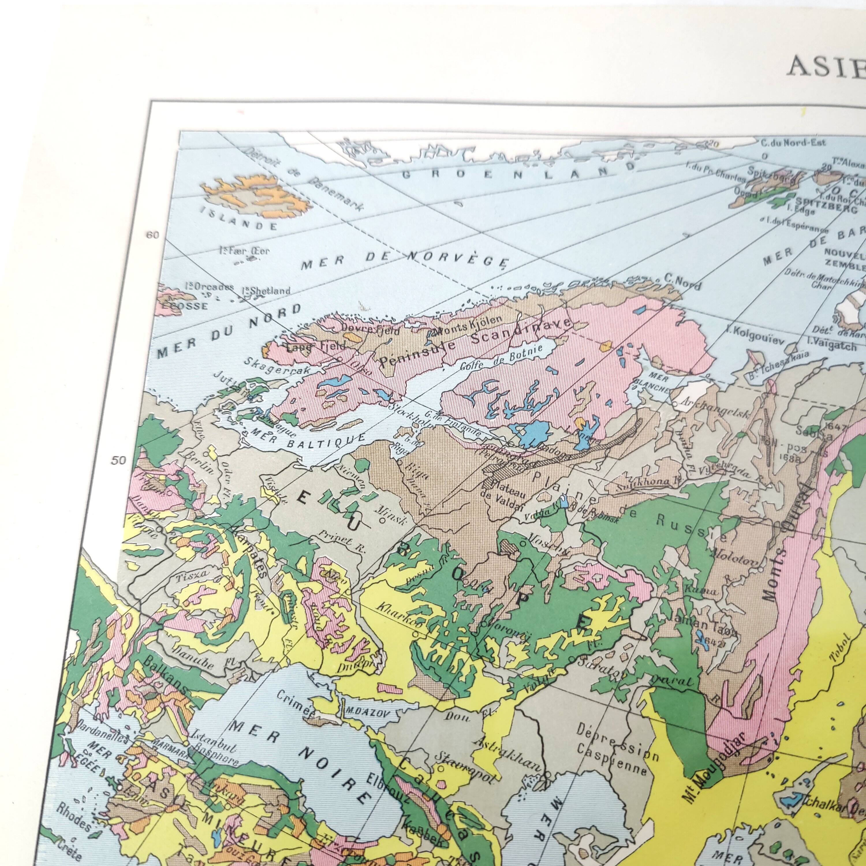 Vintage map Asia China USSR India Japan 43x43cm from 1950
