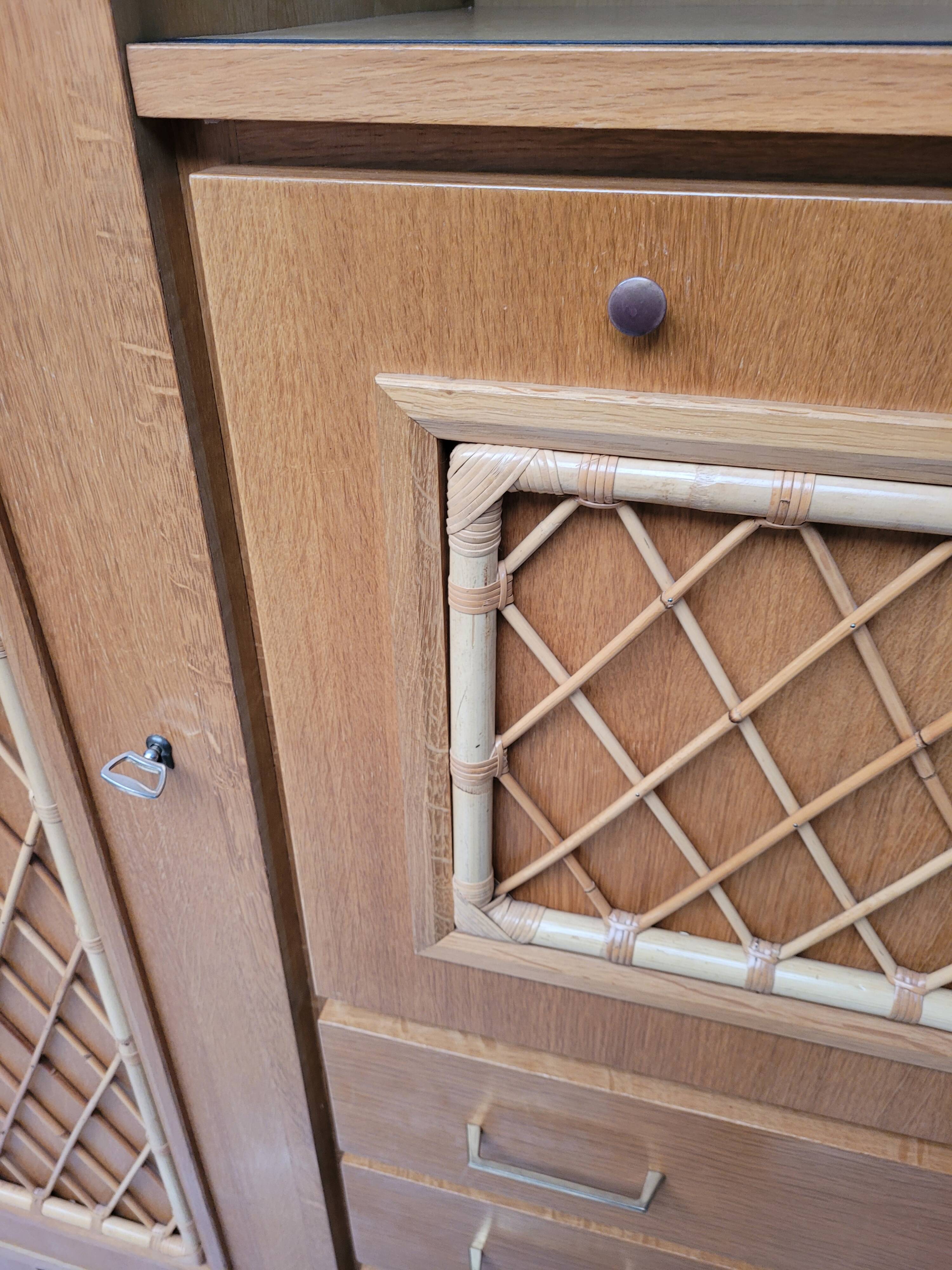 Wooden and rattan chest of drawers, 1960s