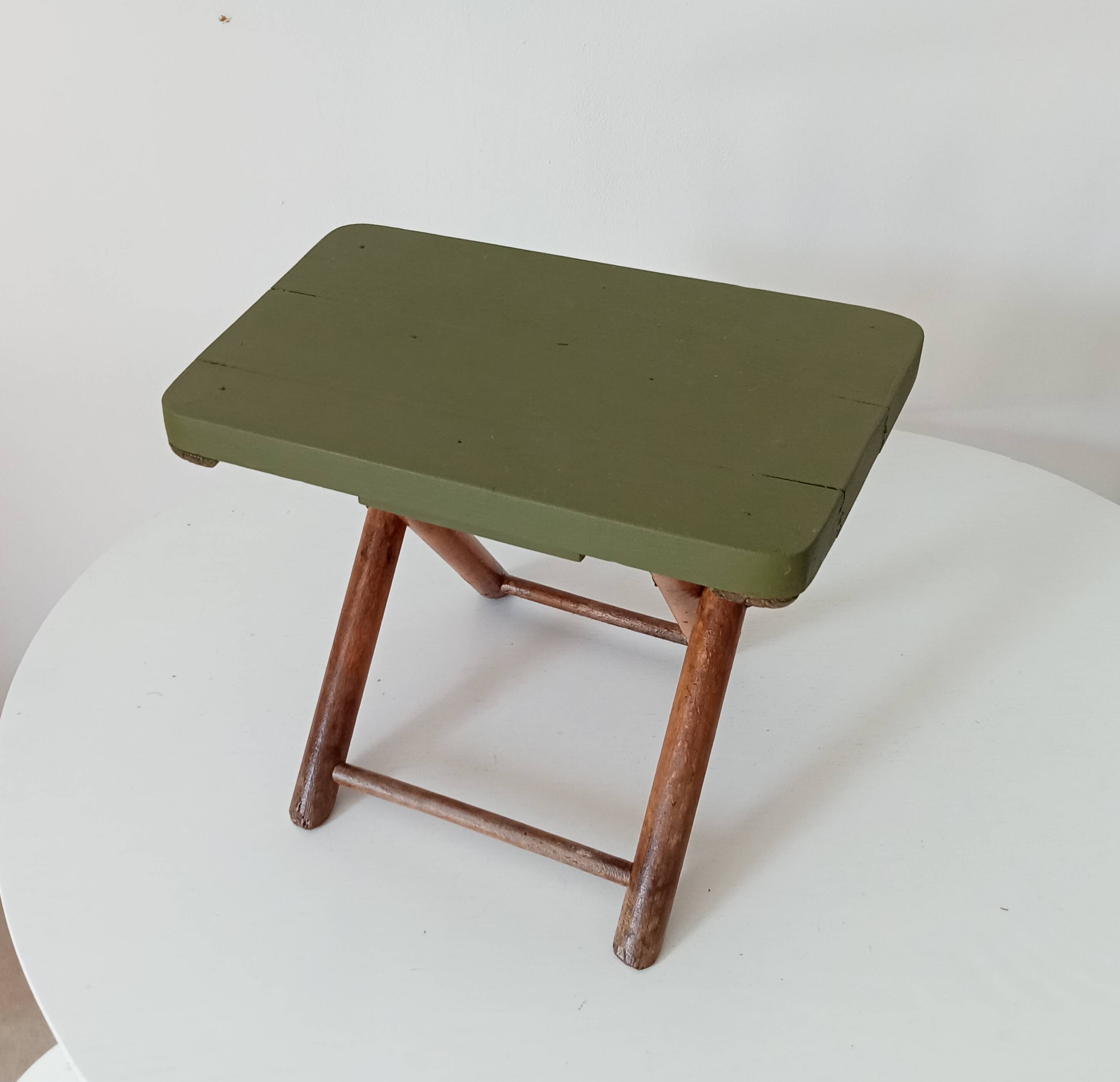 Vintage folding stool in wood and bamboo