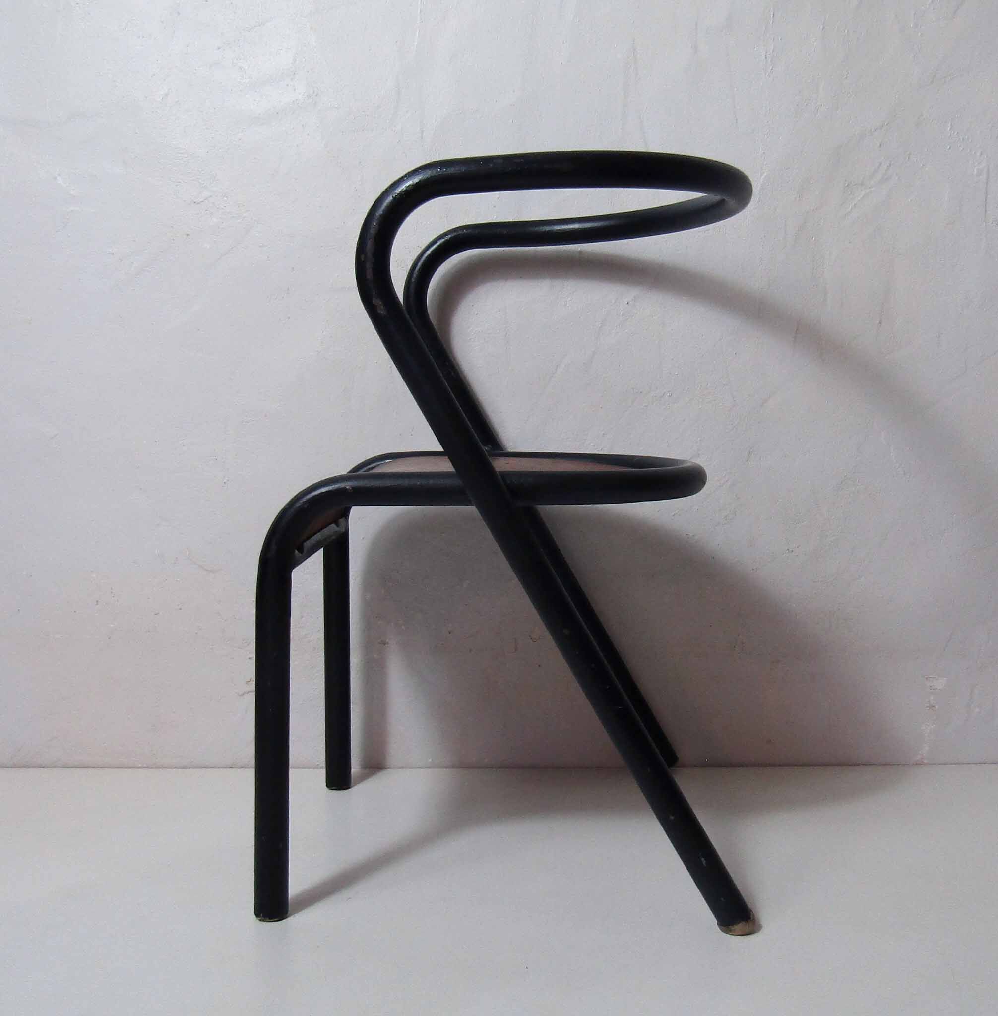 Jacques Hitier children's chair tubular metal curved wood