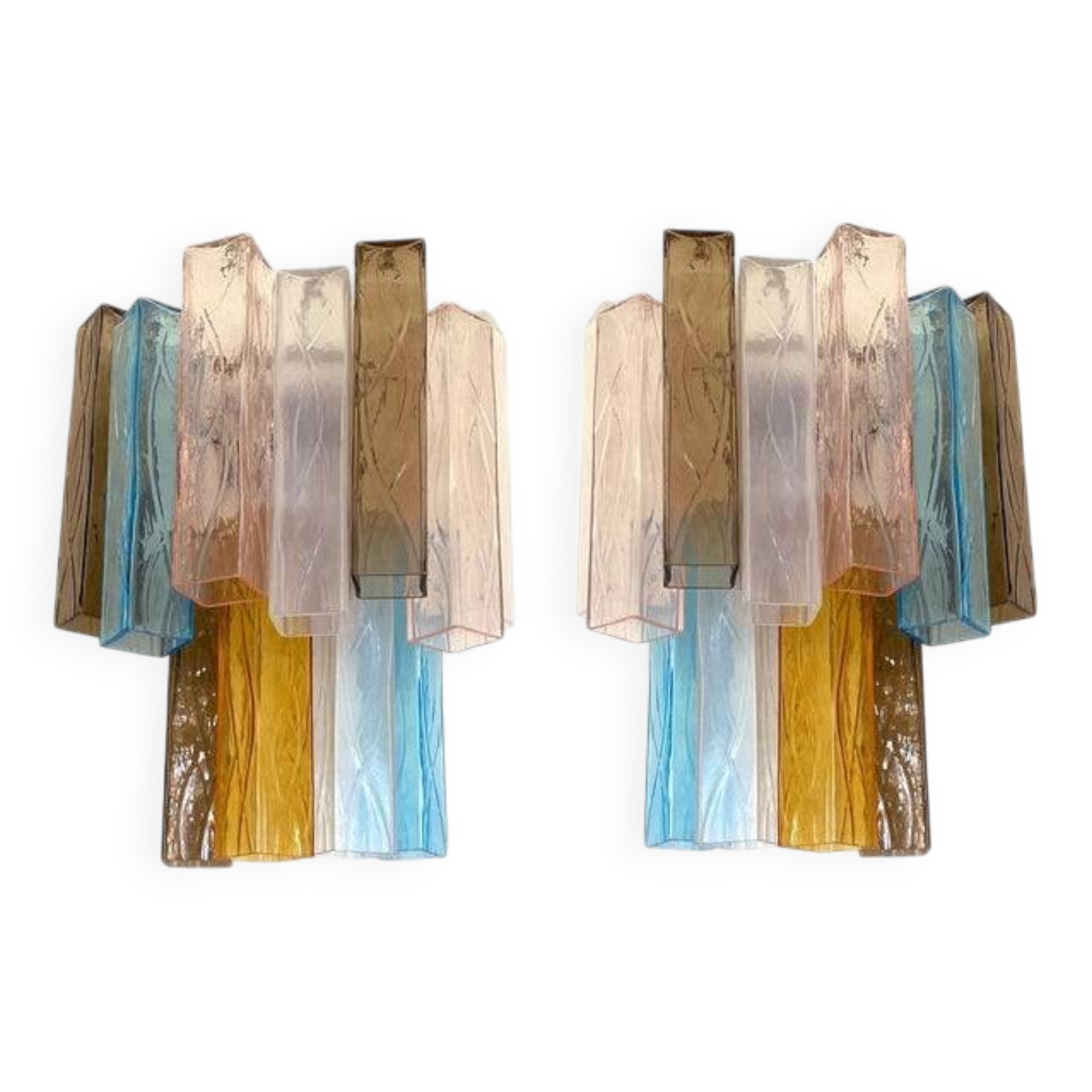 21st Century Multicolored "Squared" Murano Glass Wall Sconces - a Pair