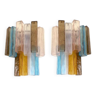 21st Century Multicolored "Squared" Murano Glass Wall Sconces - a Pair