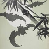 Mokuchu Urushibara: Japanese print, The Bats (green and white), signed woodblock print.