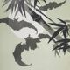 Estampe japonaise, Les chauves-souris (vert et blanc), gravure sur bois signée, Mokuchu Urushibara