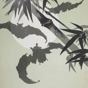 Mokuchu Urushibara: Japanese print, The Bats (green and white), signed woodblock print.