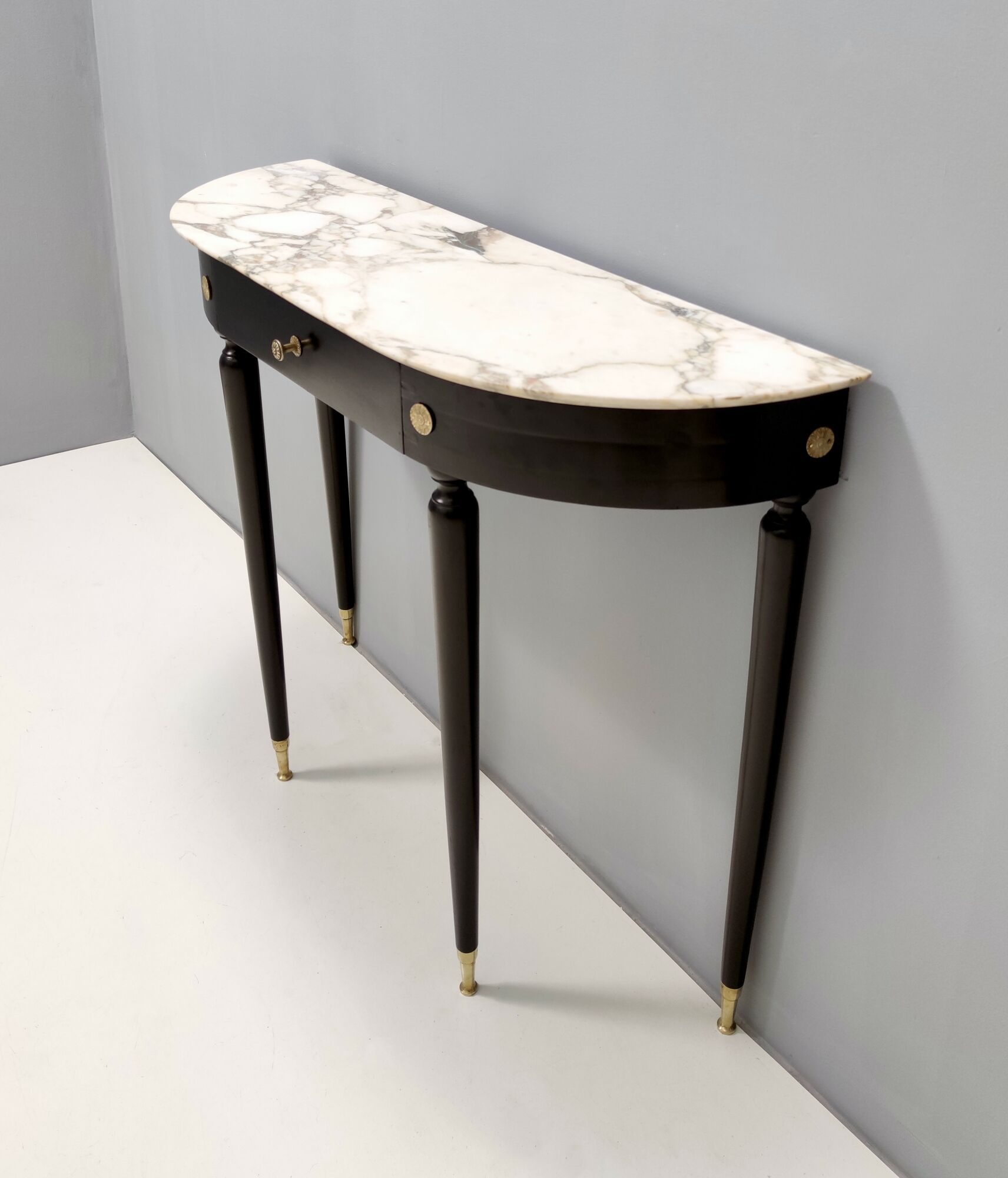 Midcentury Walnut and Carrara Marble Console Table Ascribable to Paolo Buffa
