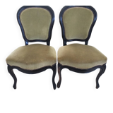Set of 2 vintage Louis XV style chairs – Green velvet & black wood