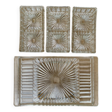 Tray and 3 vintage ramekins in worked glass