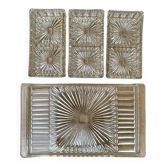 Tray and 3 vintage ramekins in worked glass