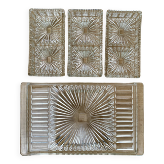 Tray and 3 vintage ramekins in worked glass