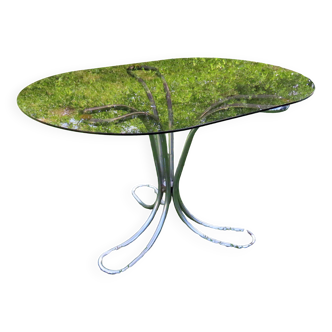 Oval Table in Smoked Glass and Chrome Vintage Italian Giotto Stoppino