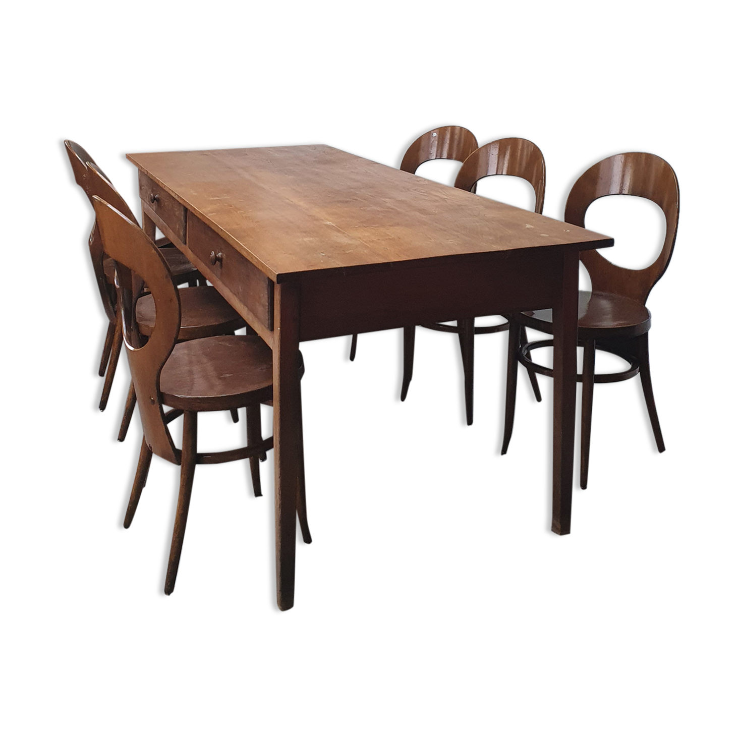 Ensemble table de ferme et 6 chaises Mouettes de Baumann