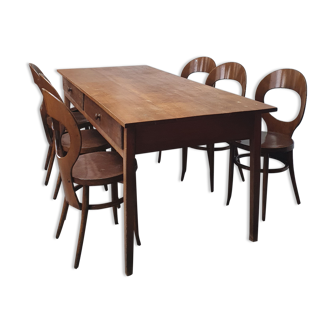 Farmhouse table set and 6 Baumann Seagull chairs