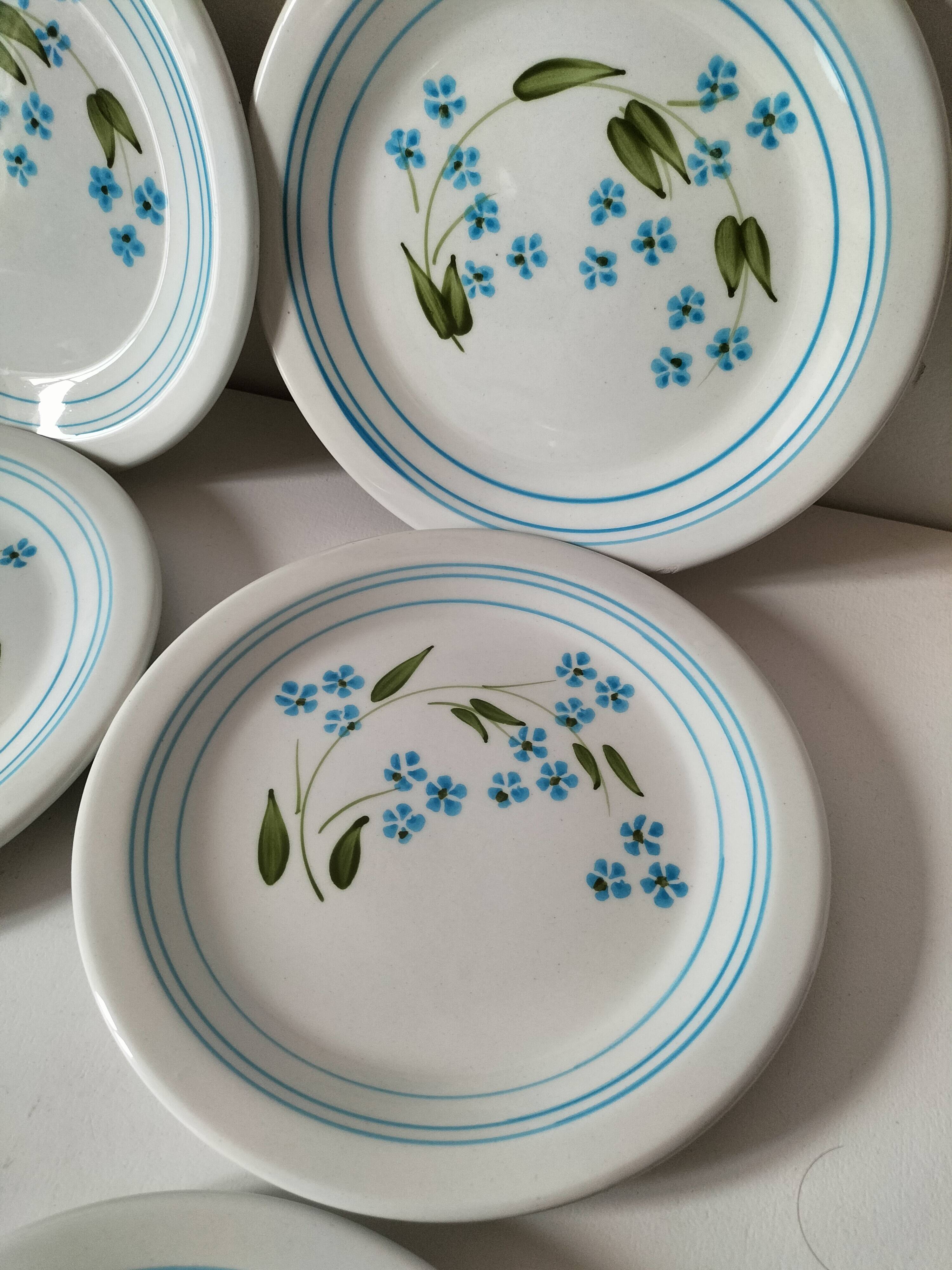 6 assiettes à dessert vintage Quadrifoglio italiennes décor myosotis