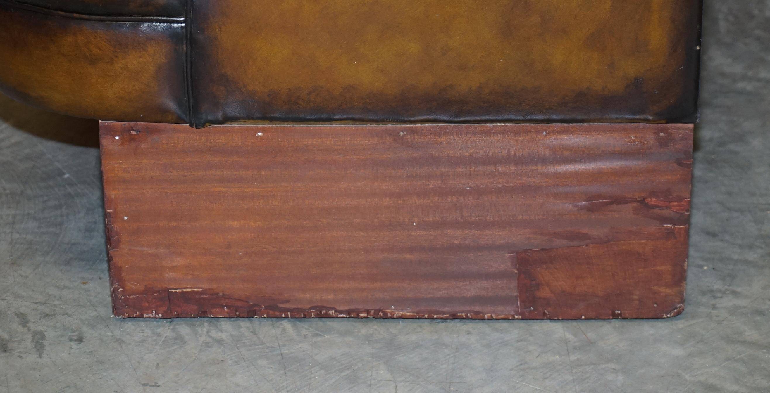 Restored and hand-dyed leather Chesterfield sofa