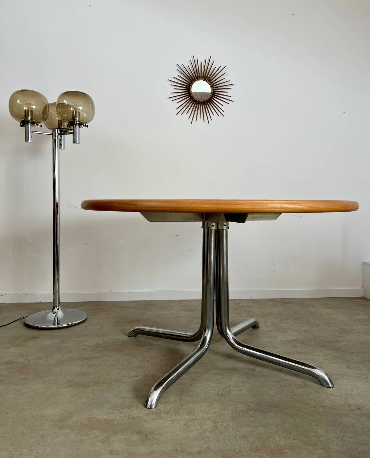 Table en bois marqueté et bois, design Dieter Waeckerlin Idealheim, années 70