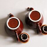 2 brown glazed ceramic teapots