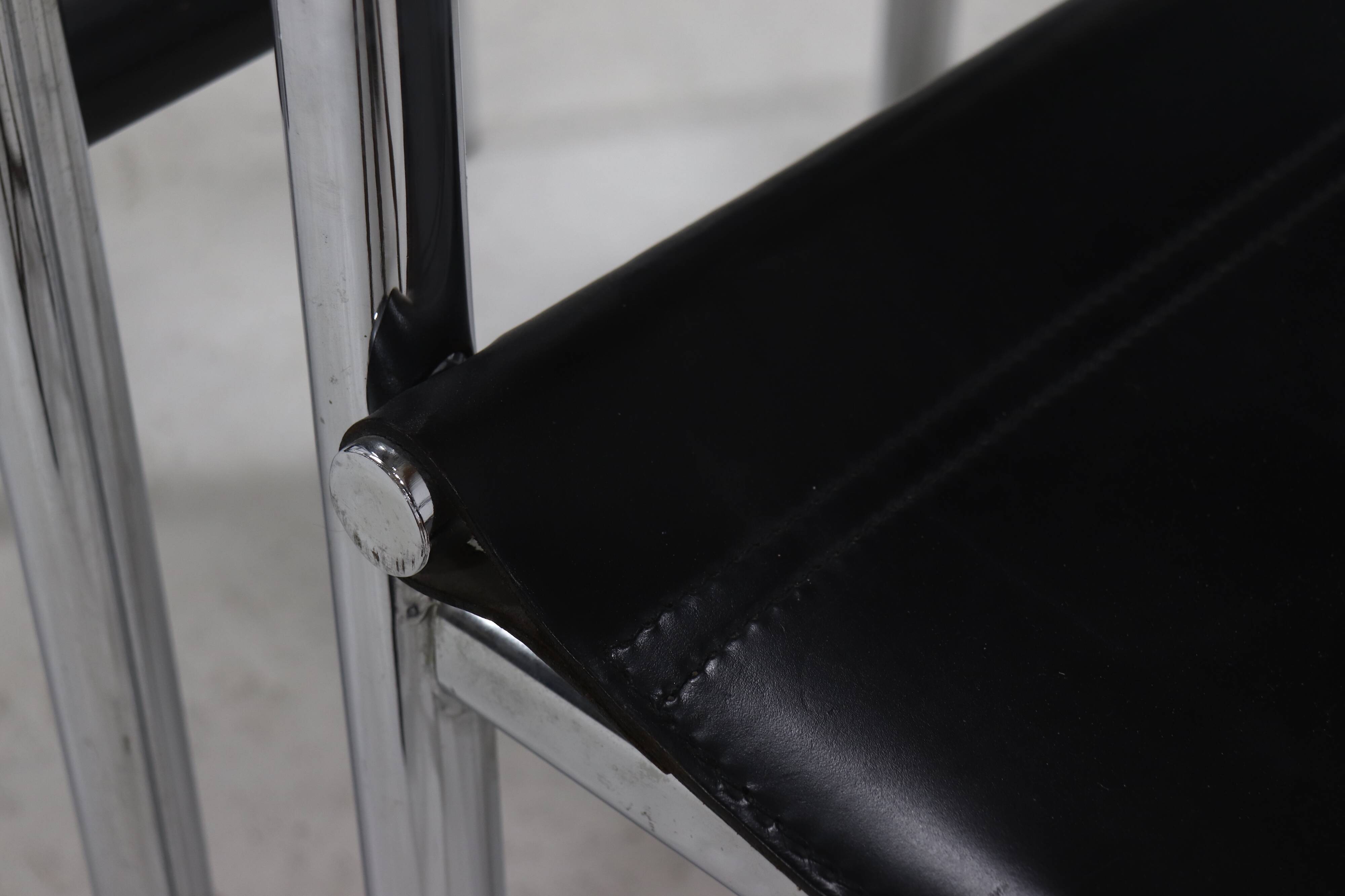 Set of 2 Italian Modern Saddle Leather and Chromed Steel Chairs 1980s