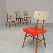 Set of 4 Ton (Thonet) red wooden chairs from the 1960s.