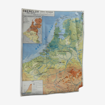 Carte scolaire vintage MDI "Bénélux" Belgique, Nederland et Luxembourg