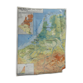 Carte scolaire vintage MDI "Bénélux" Belgique, Nederland et Luxembourg
