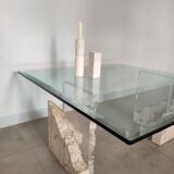 Travertine and glass coffee table