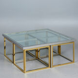 Brass and chrome coffee table with four nesting tables 1970