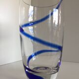 Large thick crystal glass vase modernist design cobalt edging