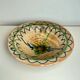 Glazed ceramic dish with green and blue floral decoration – vintage southern earthenware – handmade
