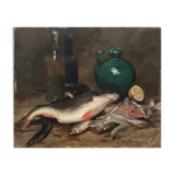 HST painting "Still Life with Fish" HST signed Nils II Forsberg