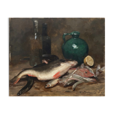 HST painting "Still Life with Fish" HST signed Nils II Forsberg