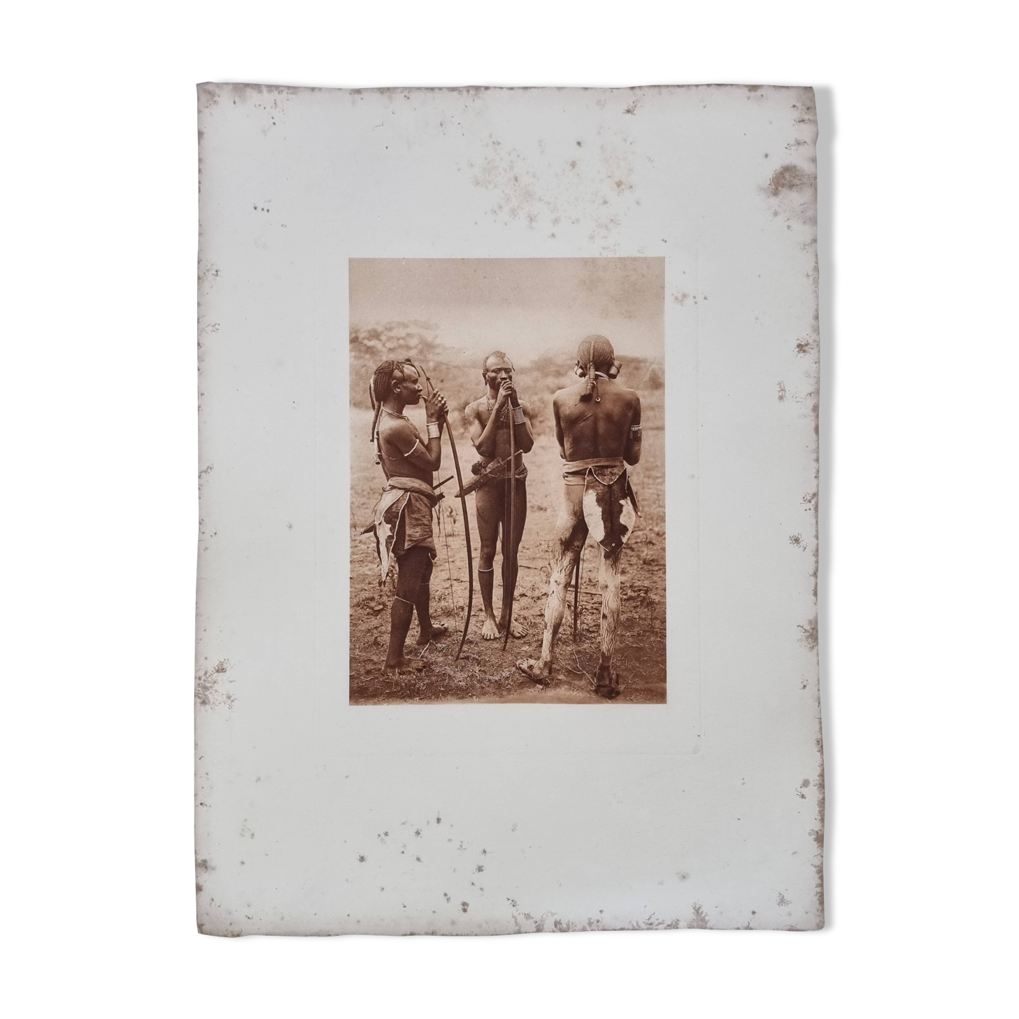 Photogravure ancienne, 1930, chasseurs Massaï