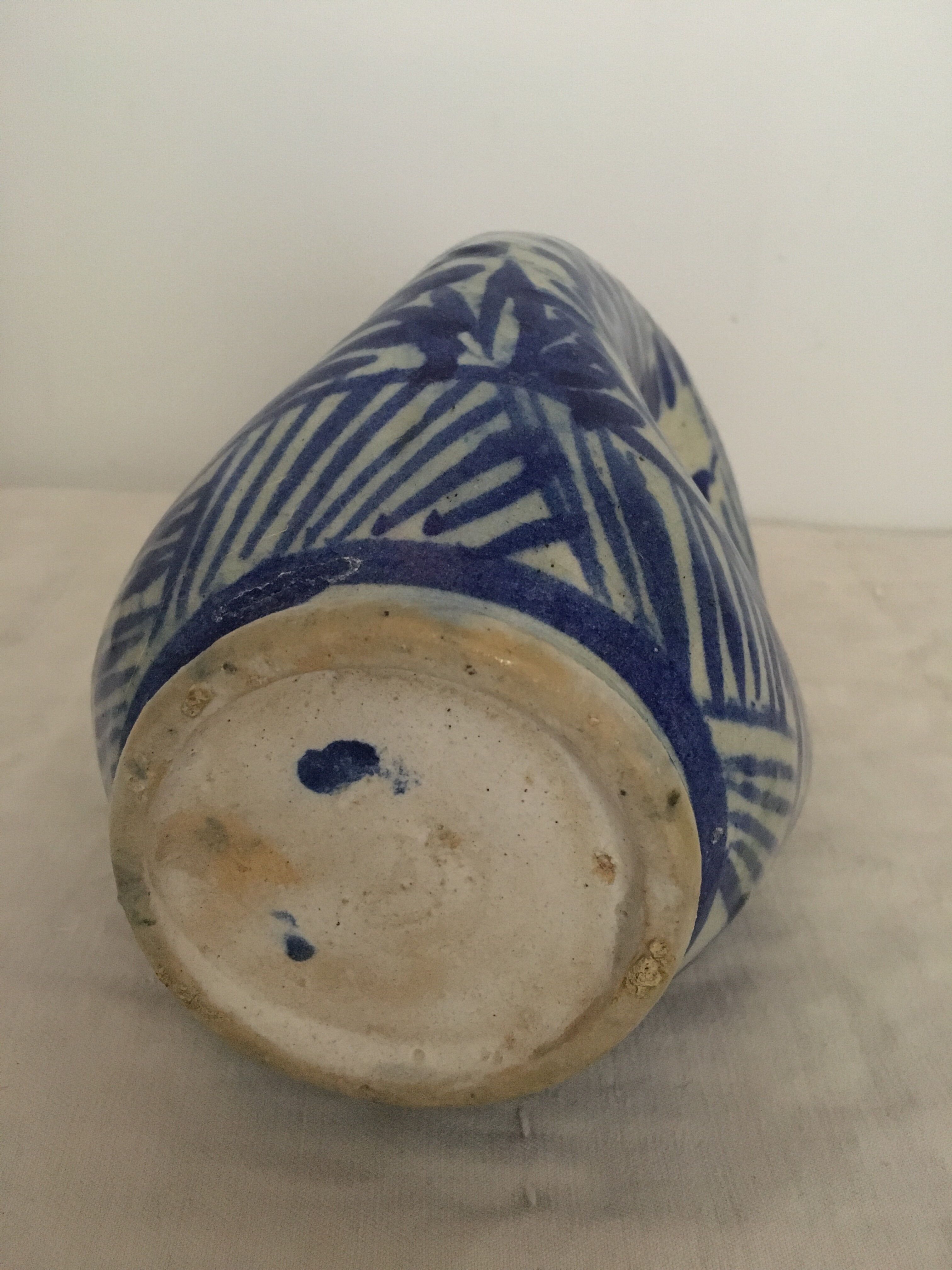 Ceramic vase beige and blue