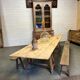 Pine guinguette table with trestles and oak bench