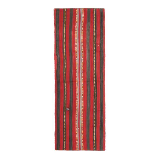 Vintage Turkish Oushak Handmade Wool Cotton Black Red Runner Rug 70x200