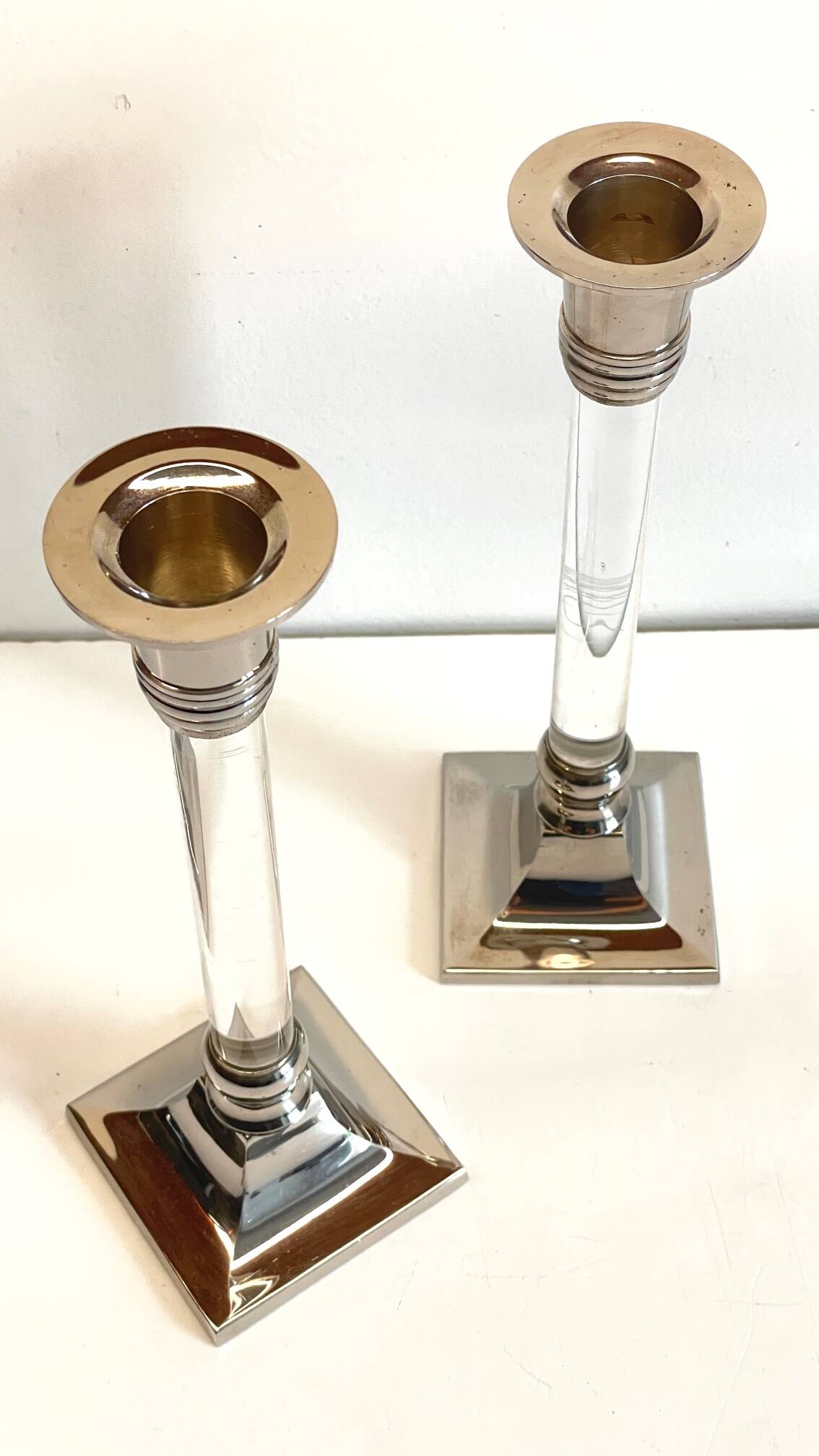 Vintage lucite and silver metal candle holders