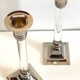 Vintage lucite and silver metal candle holders