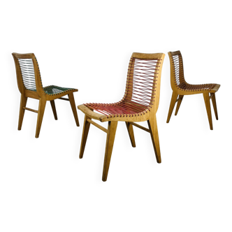 3 chaises scoubidou Louis Sognot années 50