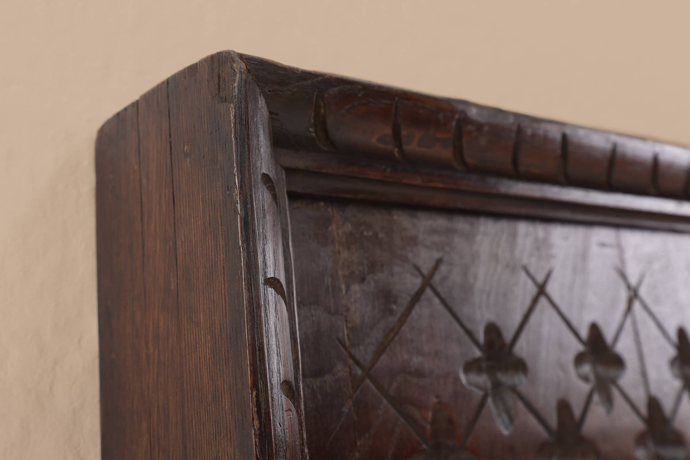 Large carved Portugees Neo-Gothic oak wall panel, 1850s