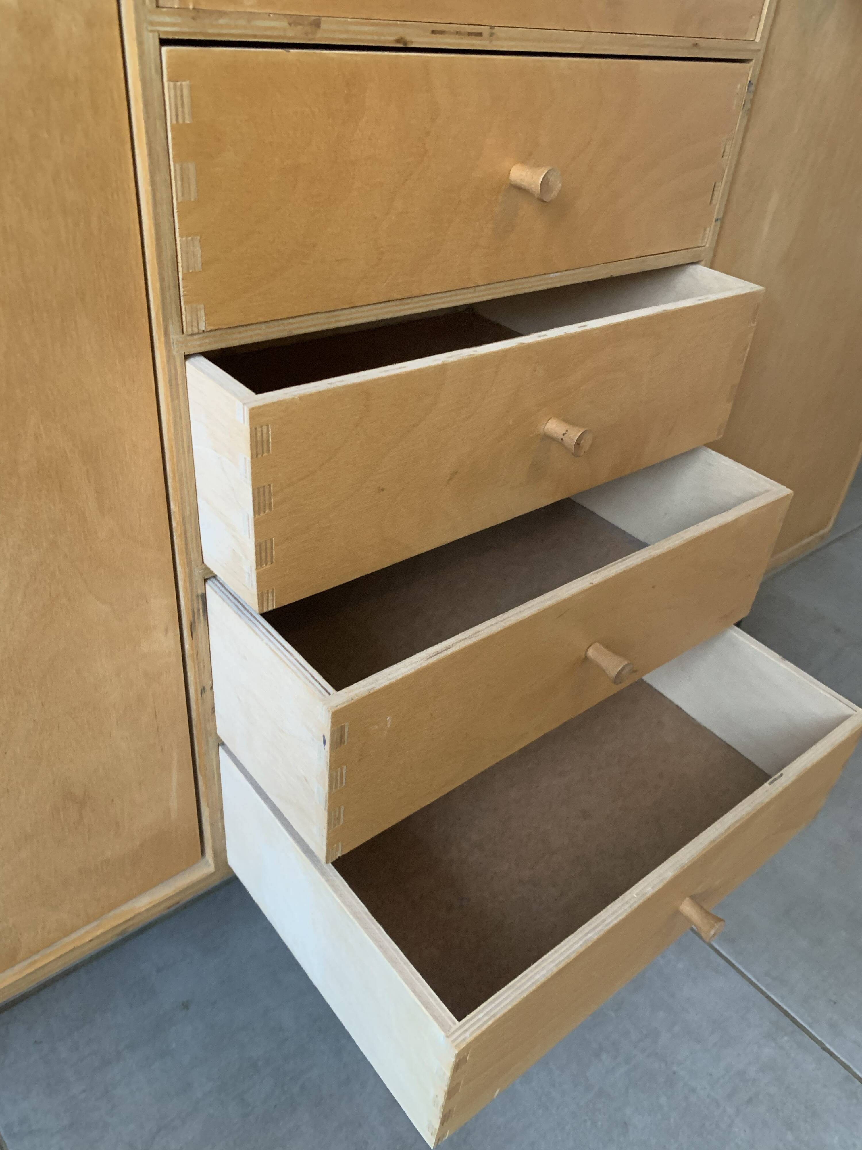Vintage 20-drawer craft cabinet, 1960s in raw wood