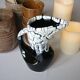Ceramic pitcher fat lava midnight blue and white signed