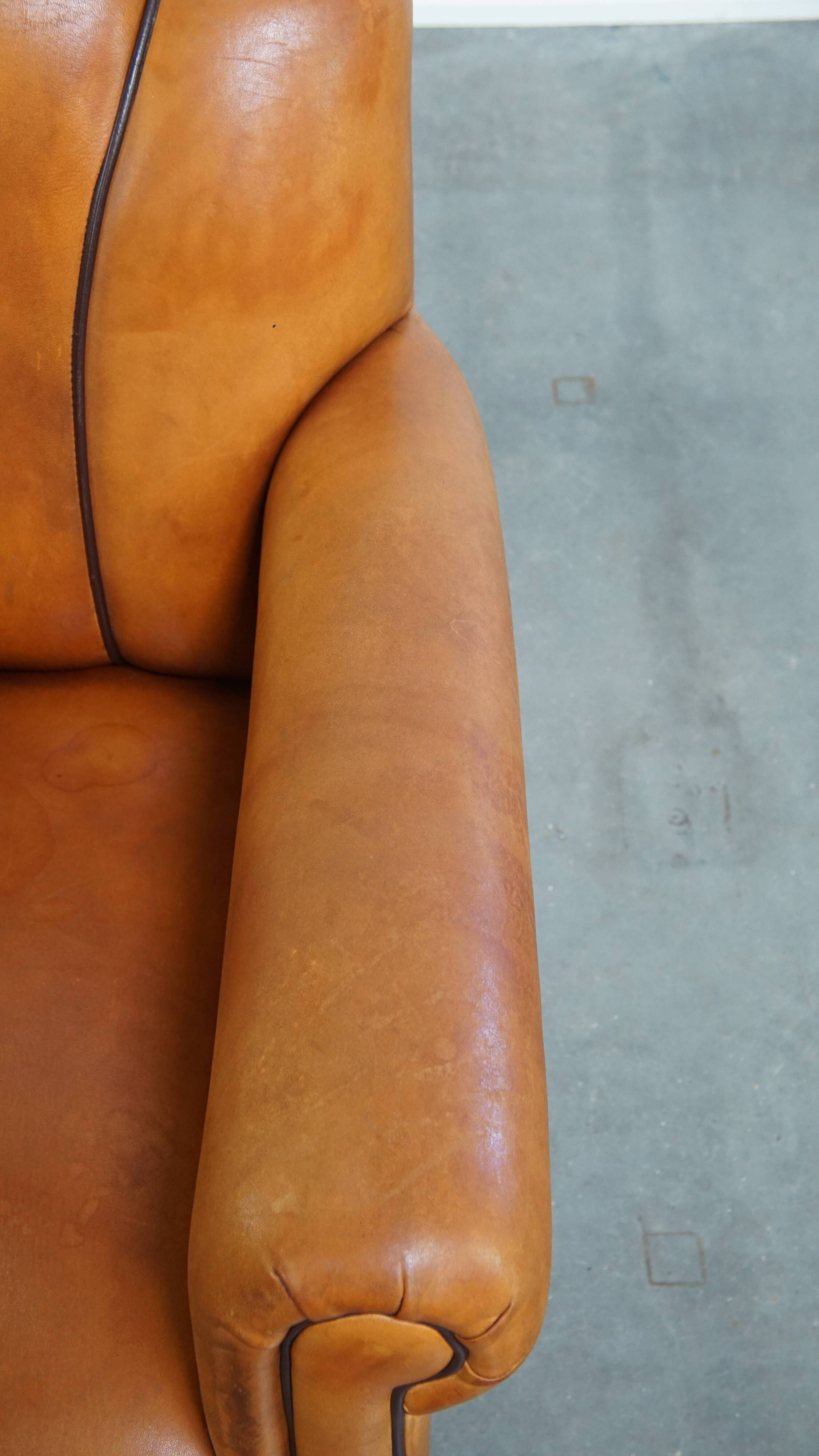 Sheepskin Leather Armchair and Dark Brown Piping